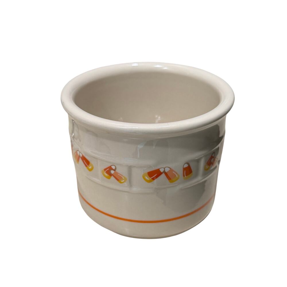 Vintage Longaberger Pottery Halloween Candy Corn One Pint Crock Ivory Ceramic